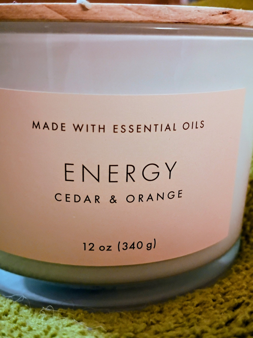 Energy Cedar & Orange Scented Candle - White, Pink Label